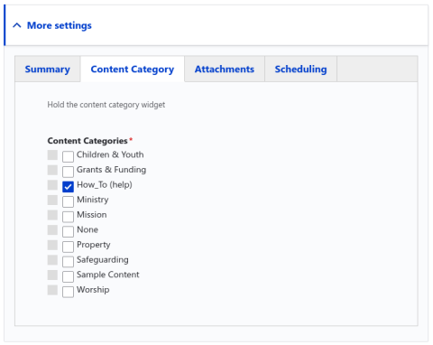 Gutenberg Article+ and Newsletter More Settings Content Category Tab