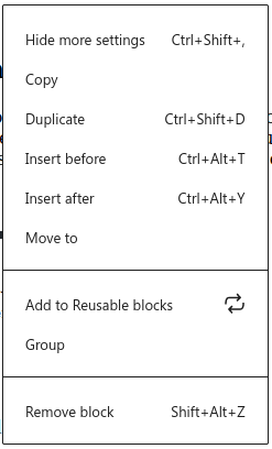 Gutenberg Block - Options Menu