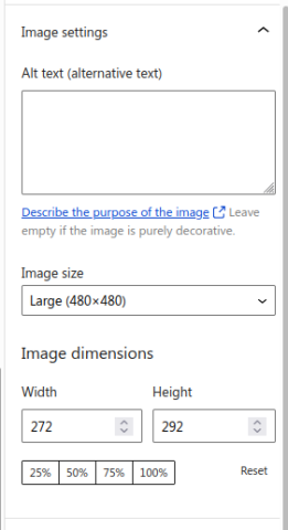 Gutenberg Image - Settings Panel, Image-Settings 