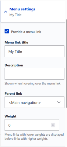 Gutenberg Menu settings